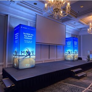 Freestanding lightbox display system tower for exhibition hall